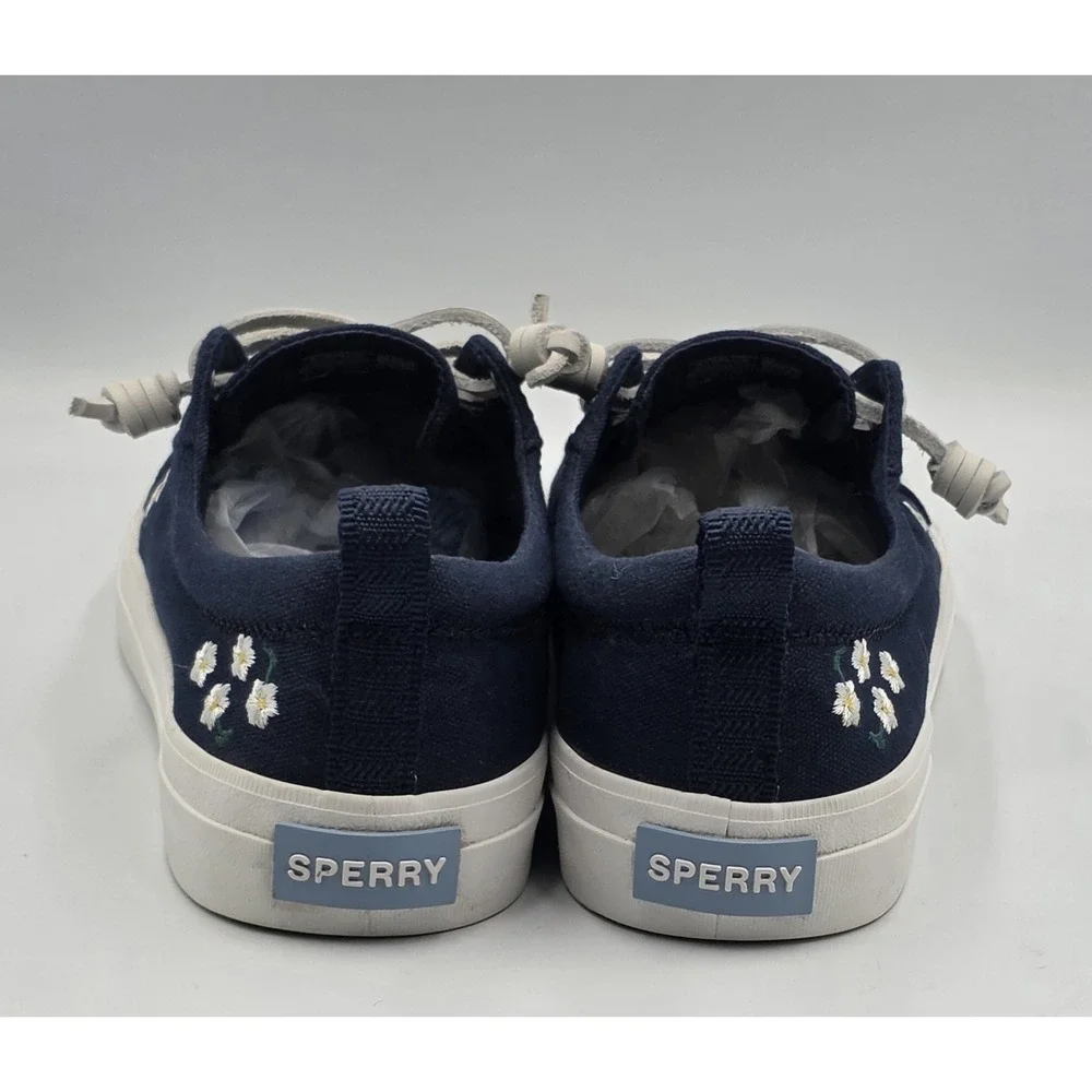 Sperry Crest Vibe Floral STS89178 Navy Canvas Sneakers Women's Size 8
